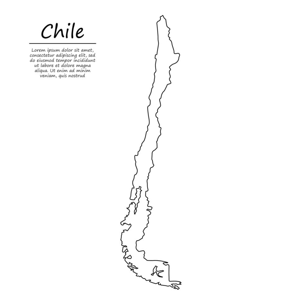 Simple outline map of Chile, in sketch line style vector