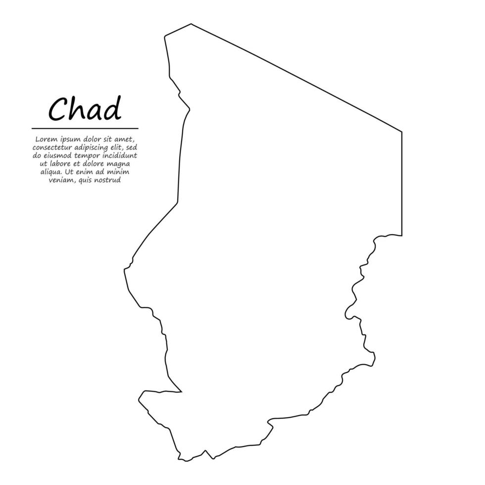 Simple outline map of Chad, silhouette in sketch line style vector