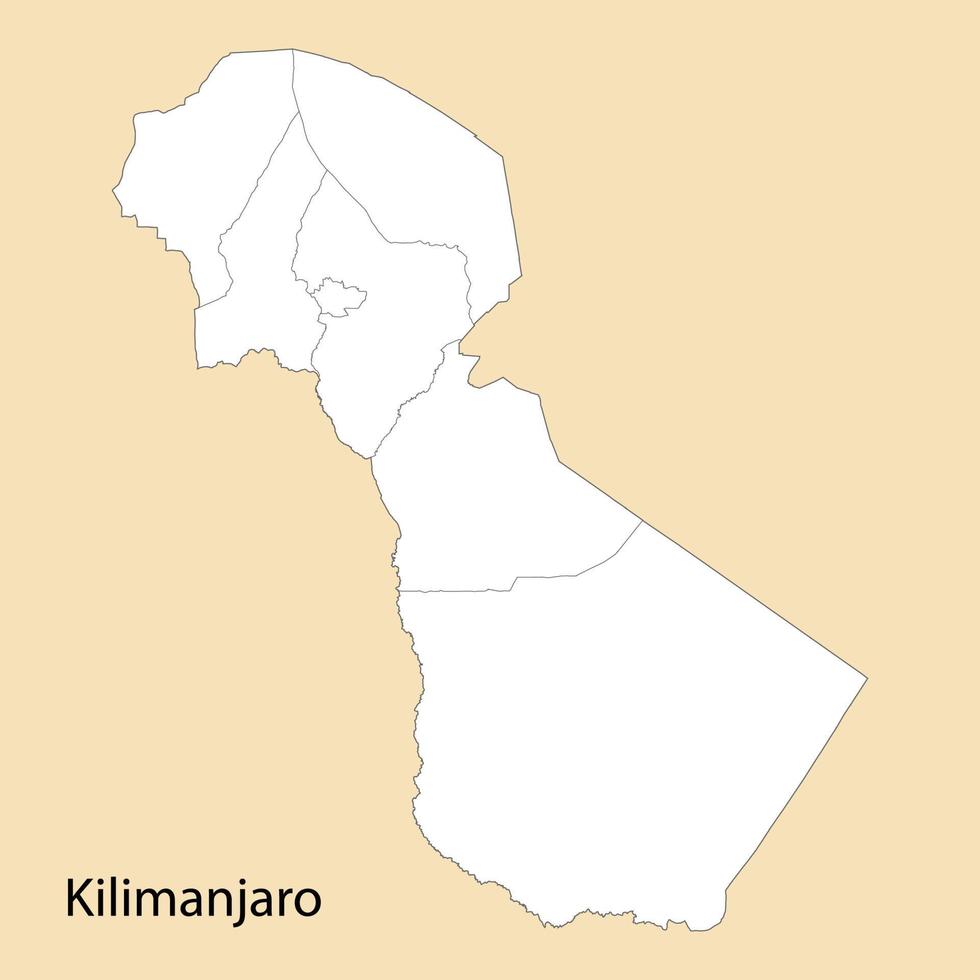 High Quality map of Kilimanjaro is a region of Tanzania vector