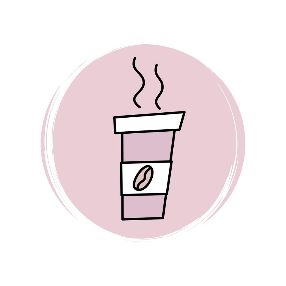 Cute logo or icon vector with take away coffee cup, illustration on circle with brush texture, for social media story and highlight