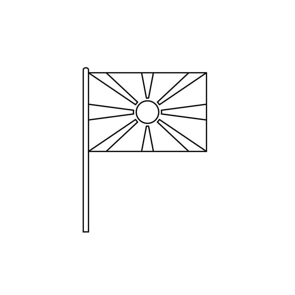 Black outline flag on of North Macedonia. Thin line icon vector