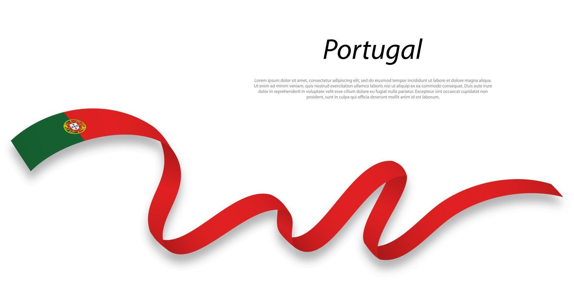 Waving ribbon or banner with flag of Portugal. vector