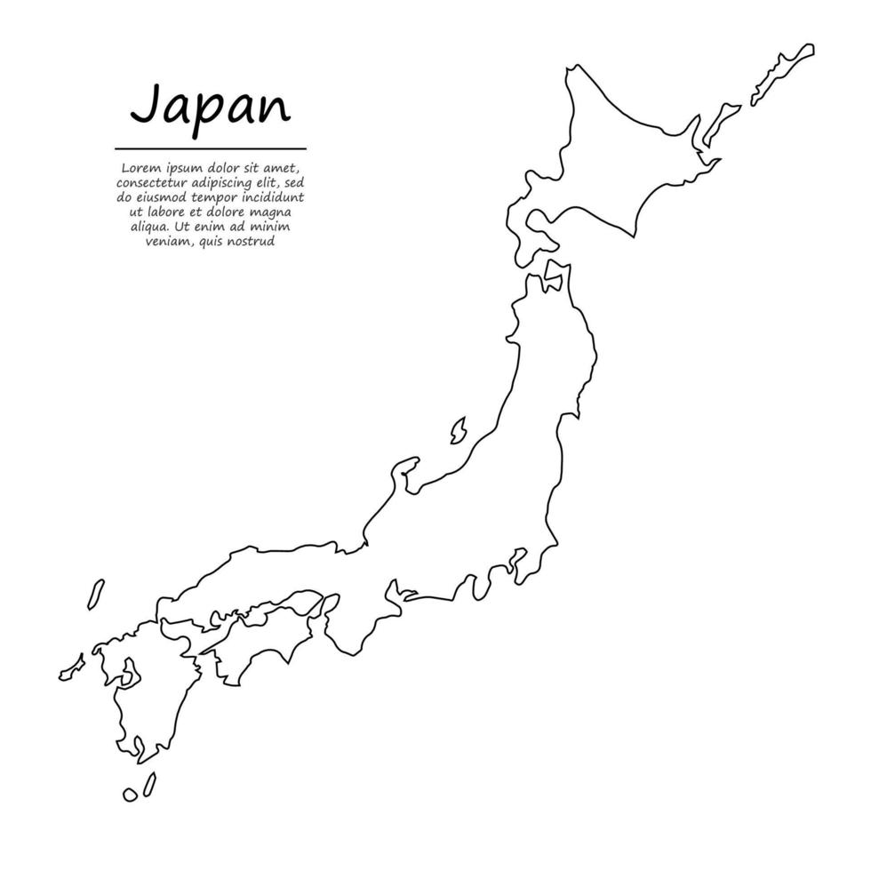 Simple outline map of Japan, in sketch line style vector