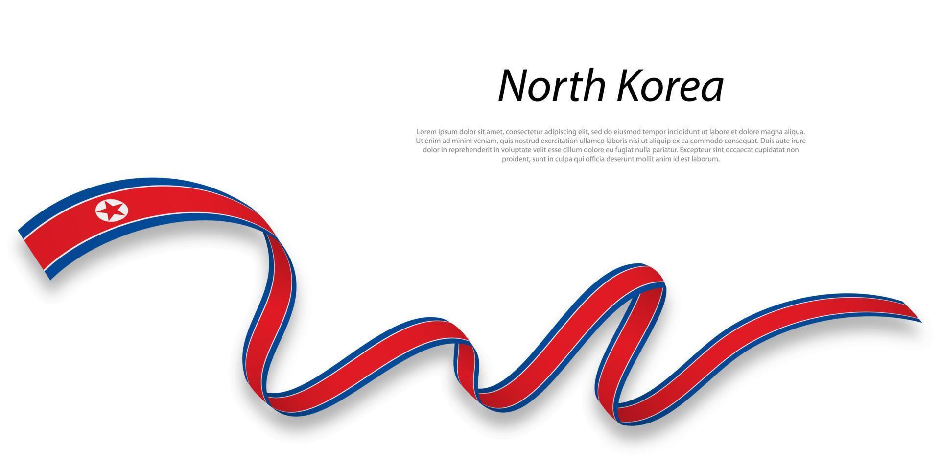 Waving ribbon or banner with flag of North Korea. vector