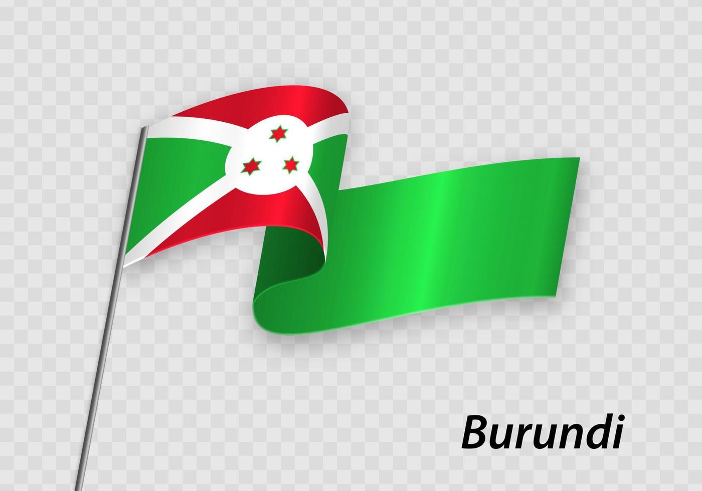 Waving flag of Burundi on flagpole. Template for independence day vector