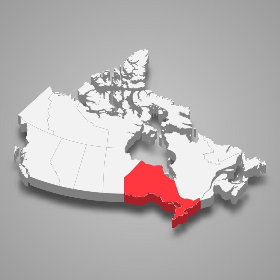 Ontario region location within Canada 3d map vector