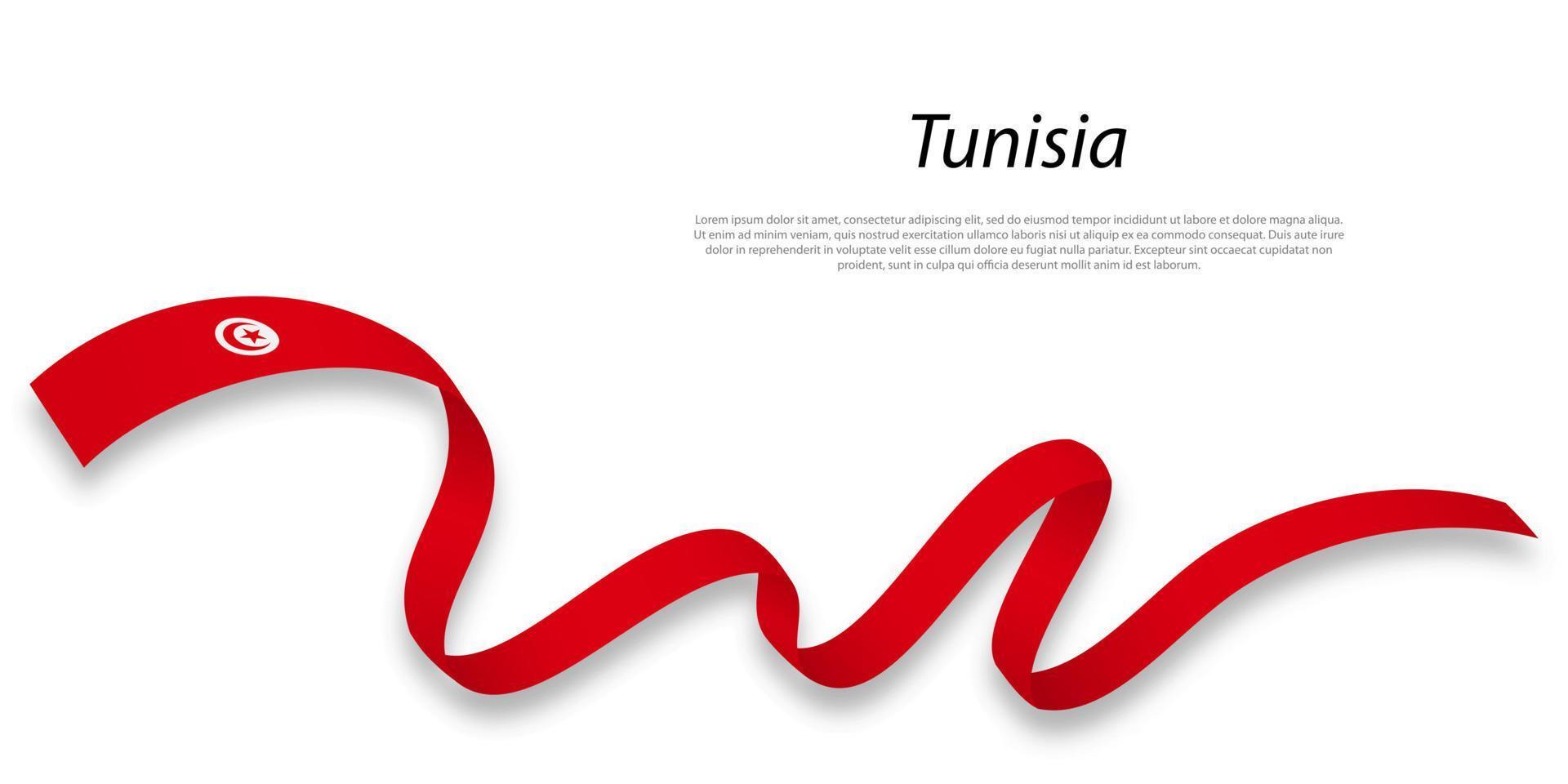 Waving ribbon or banner with flag of Tunisia. vector