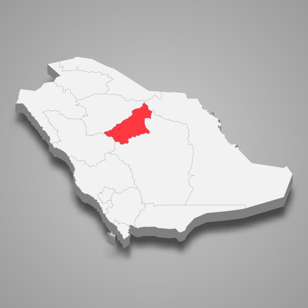 Qasim region location within Saudi Arabia 3d map vector