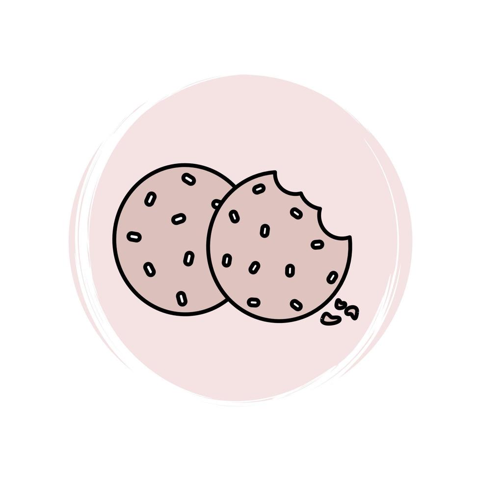 Cute logo or icon vector with cookies, illustration on circle with brush texture, for social media story and highlight