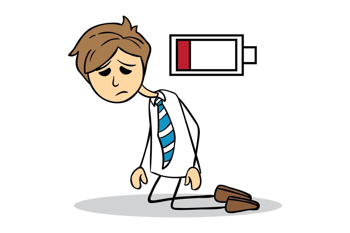 stickman businessman tired of working and low battery vector