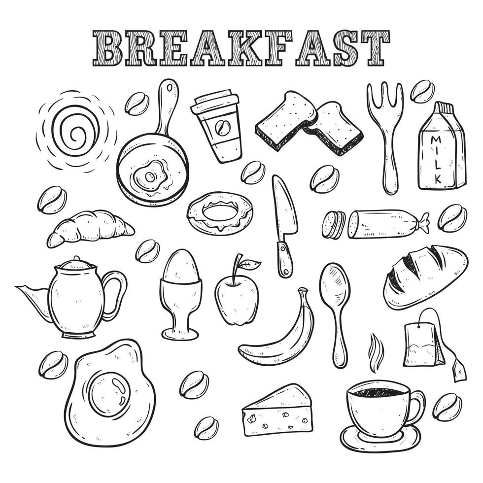 desayuno o almuerzo colección con bosquejo estilo vector