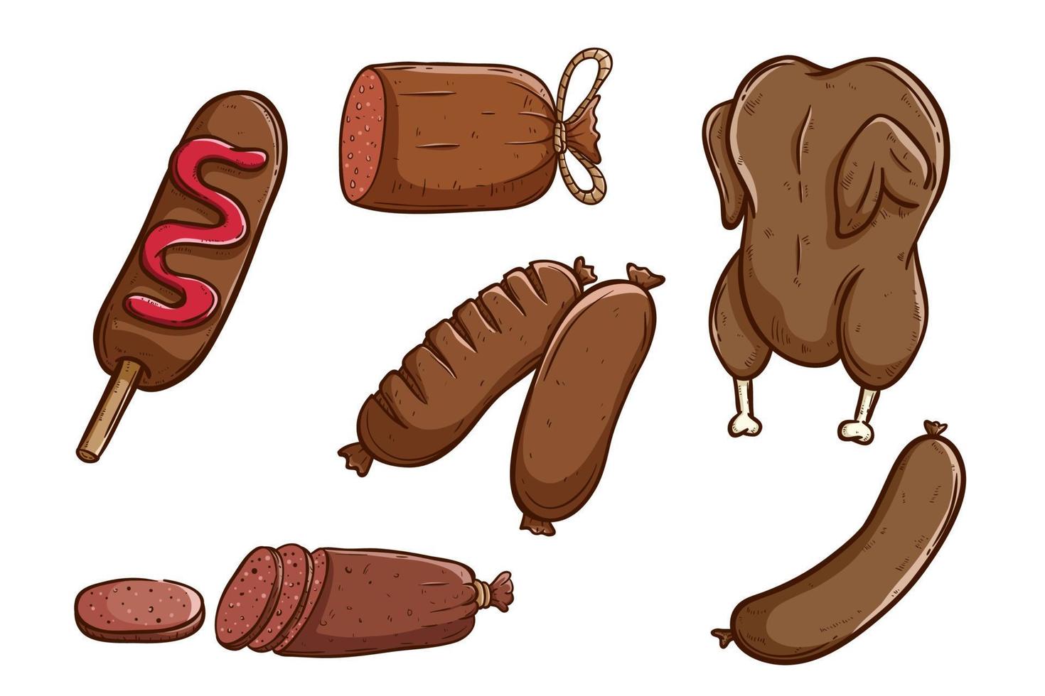 set of tasty meat or steak with hand drawing style vector