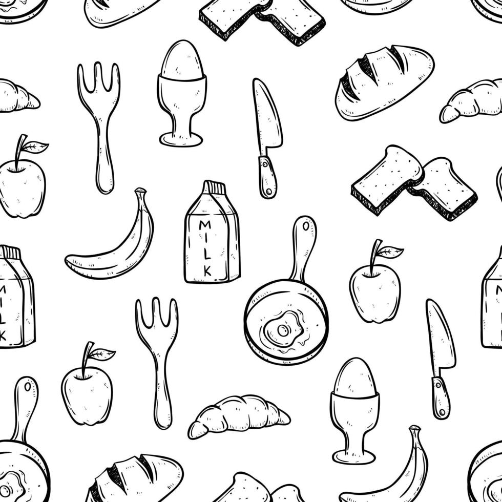 Tasty breakfast seamless pattern with doodle style vector