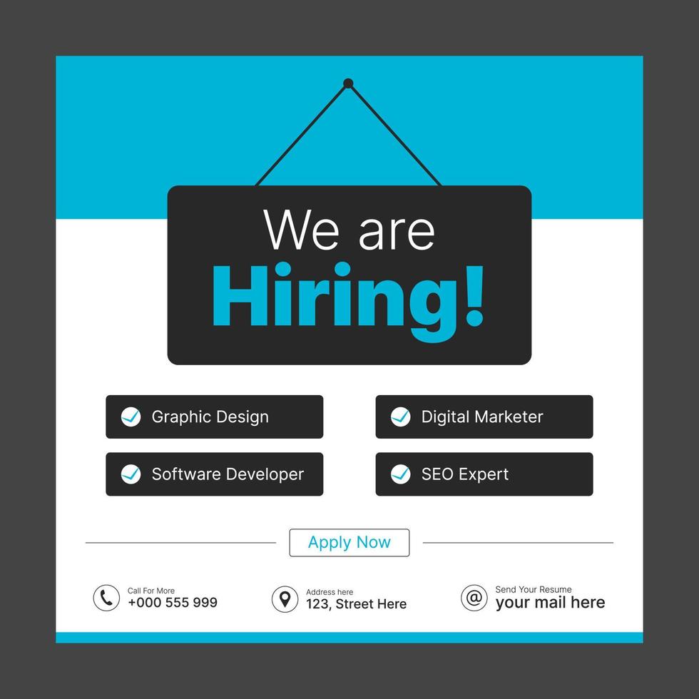 Poster for we are hiring. Social media template job vacancy recruitment vector