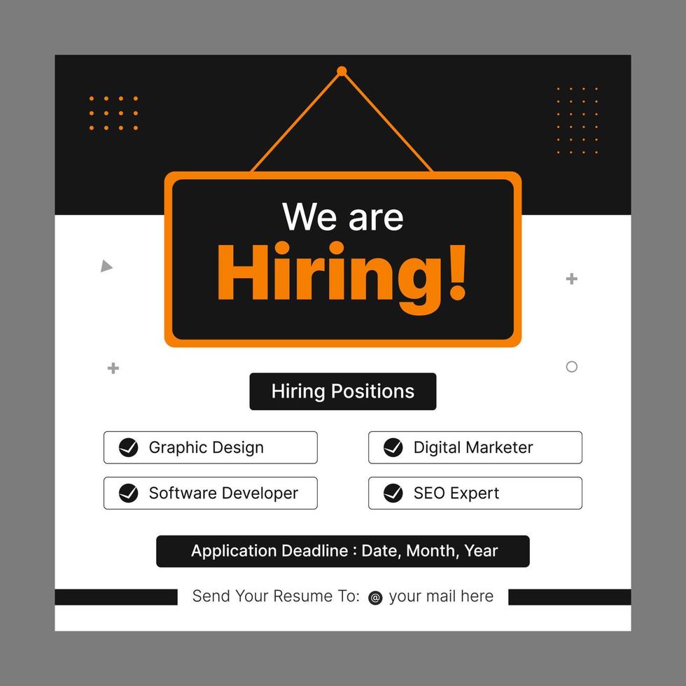 Poster for we are hiring. Social media template job vacancy recruitment vector