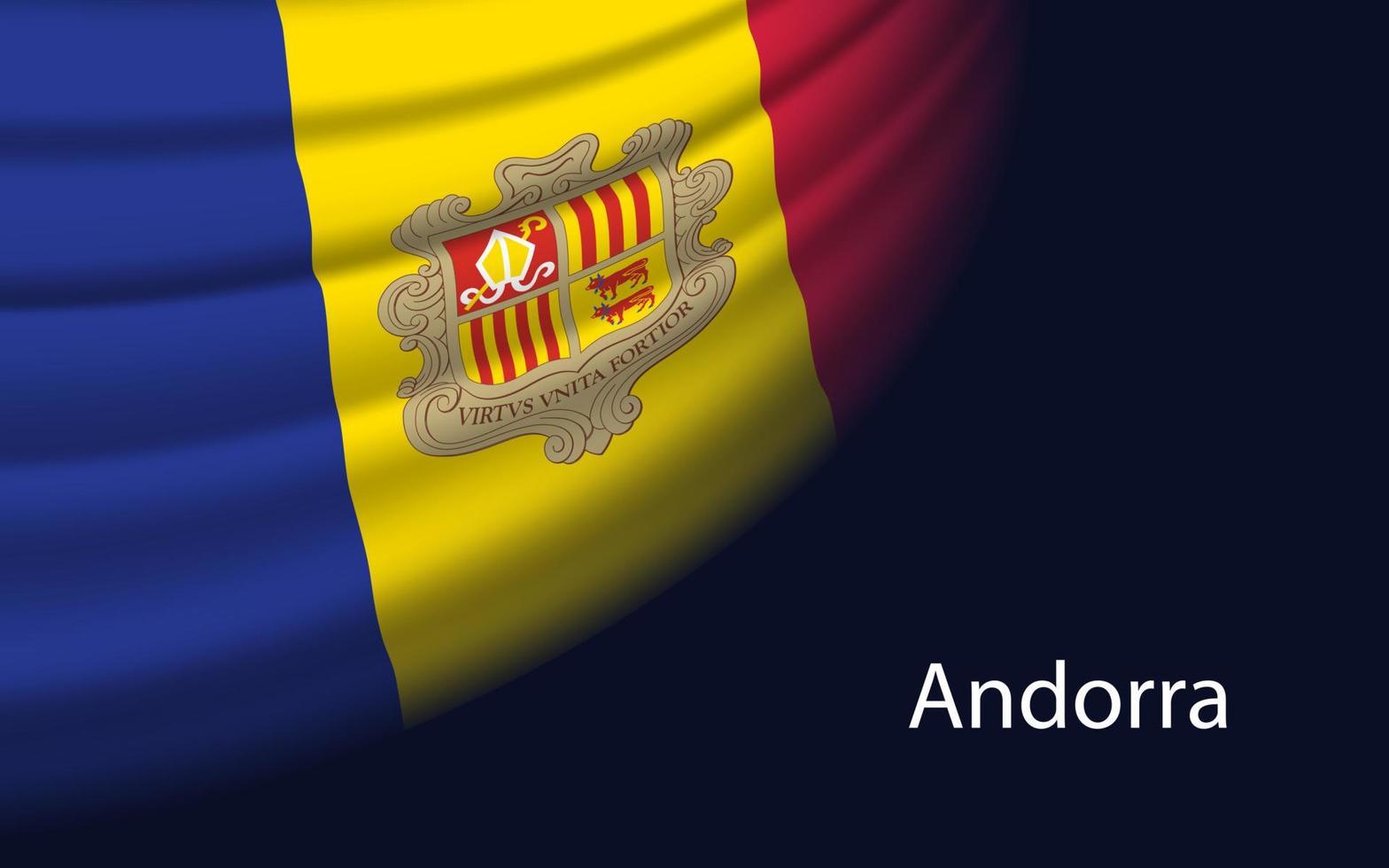 Wave flag of Andorra on dark background. Banner or ribbon vector