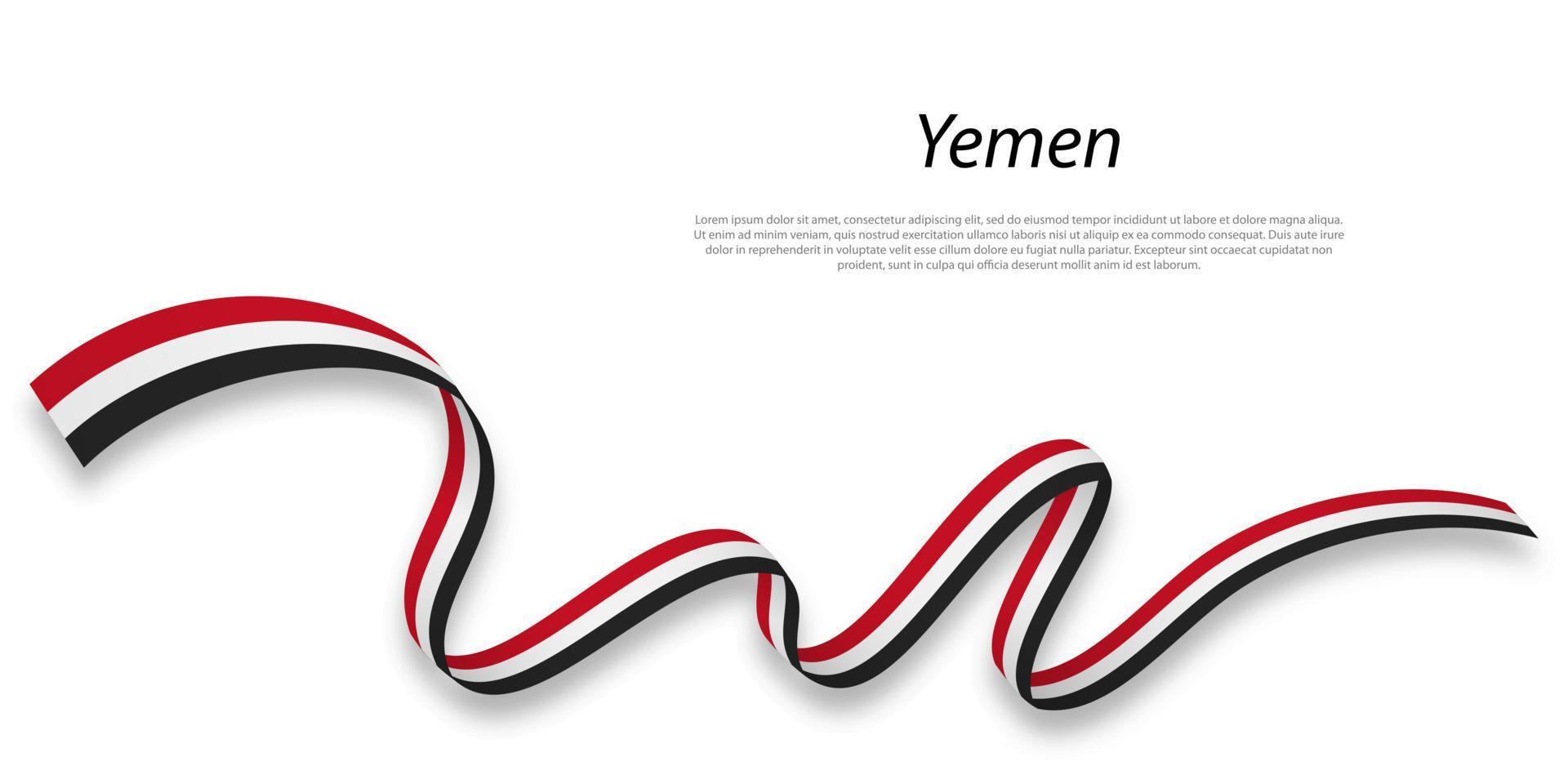 Waving ribbon or banner with flag of Yemen. vector