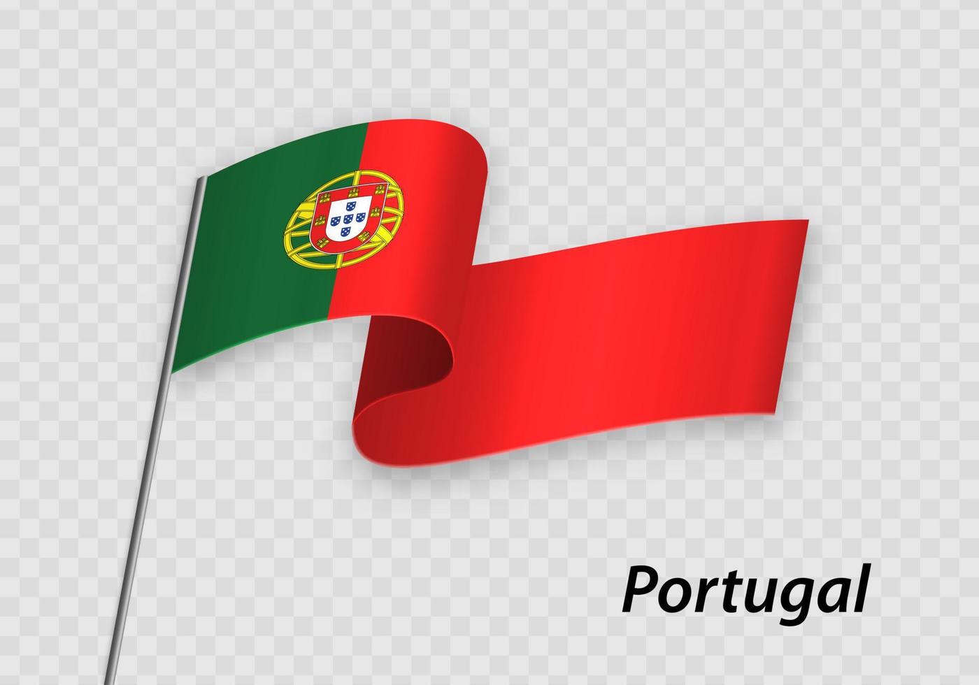 Waving flag of Portugal on flagpole. Template for independence d vector