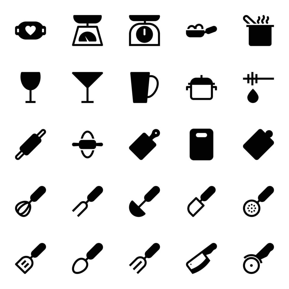 Glyph icons for kitchen. vector