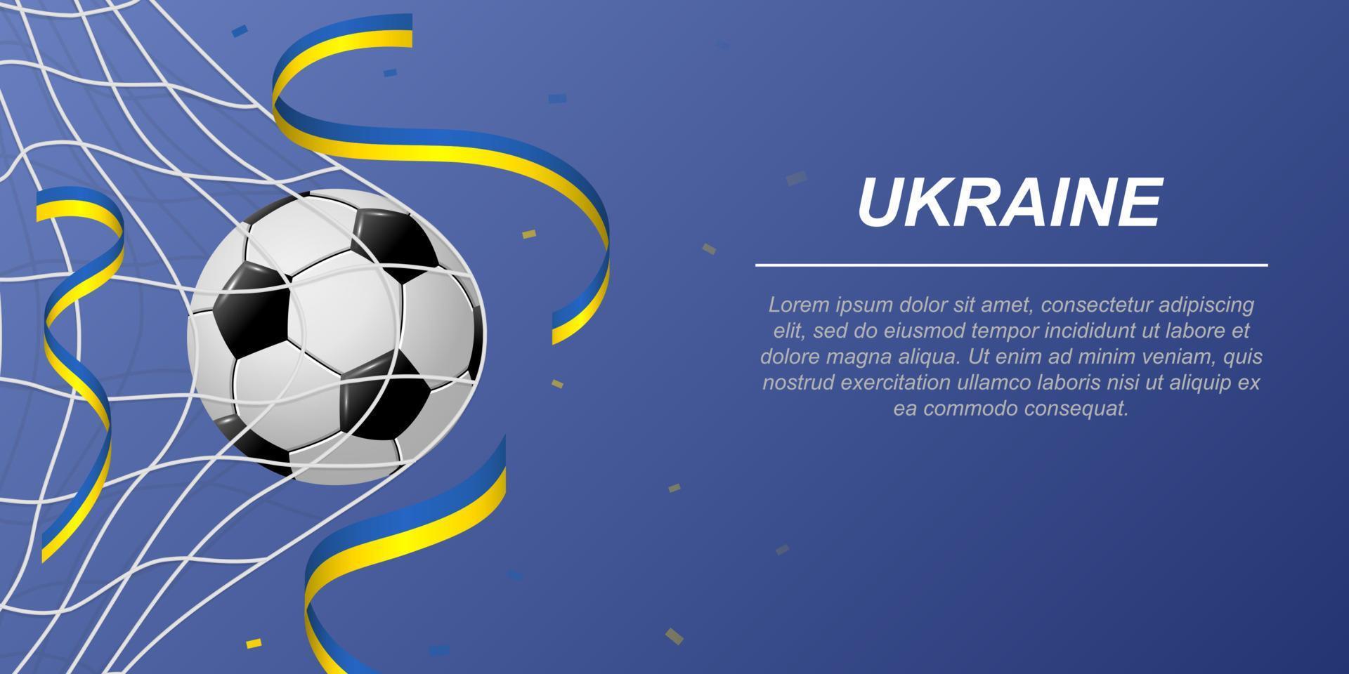 Soccer background with flying ribbons in colors of the flag of Ukraine vector