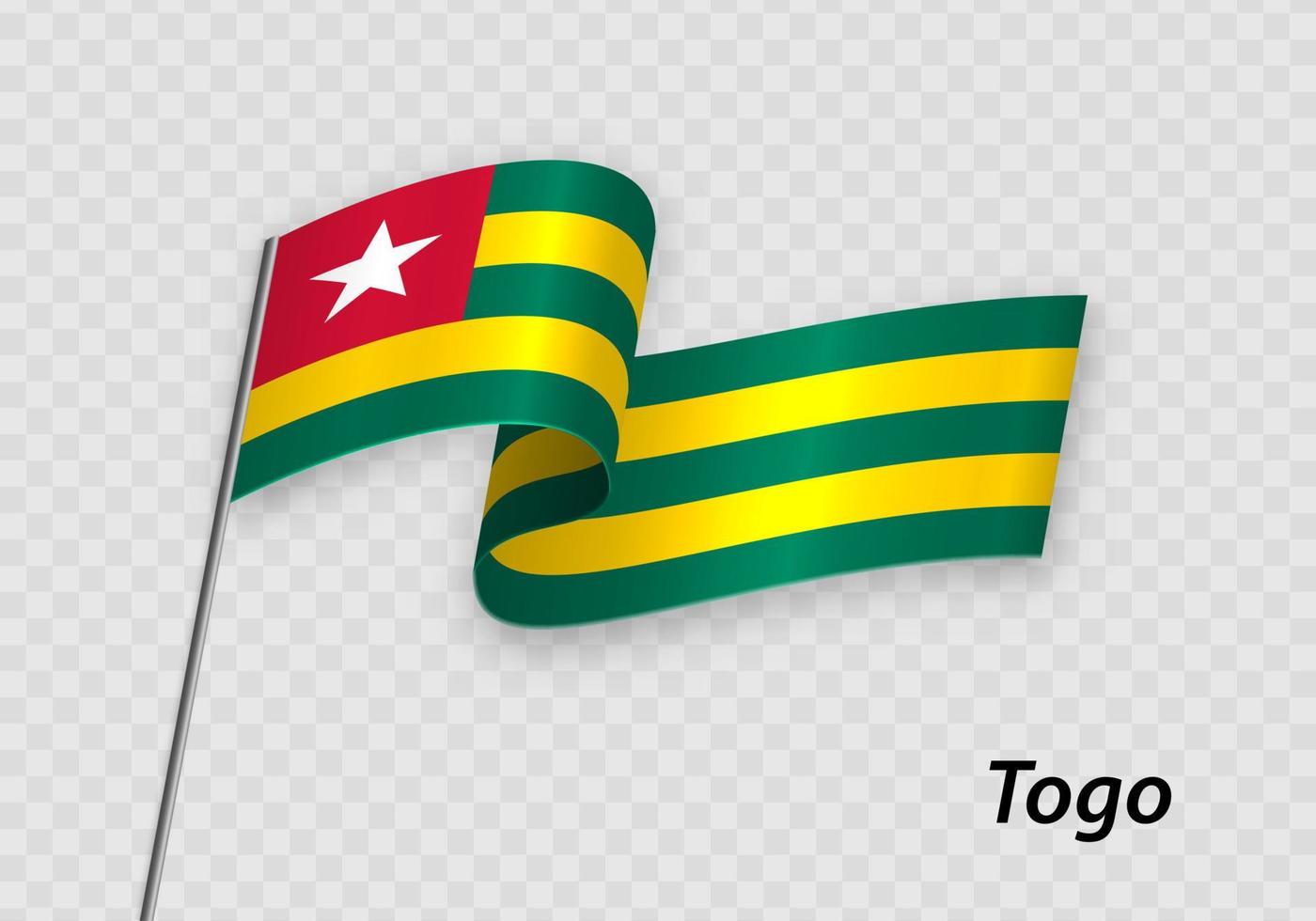 Waving flag of Togo on flagpole. Template for independence day vector