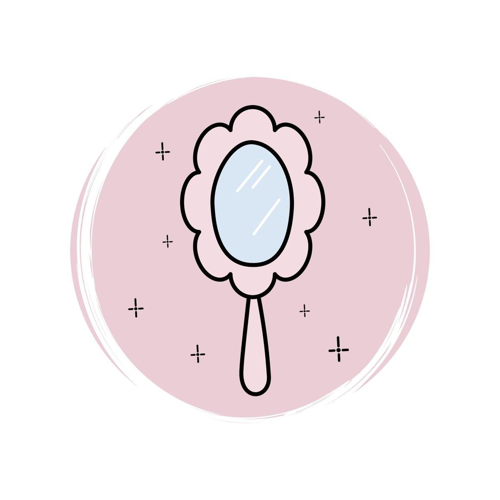 Cute logo or icon vector with beauty mirror, illustration on circle with brush texture, for social media story and highlight