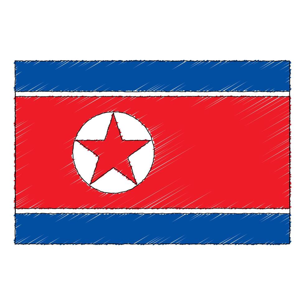 Hand drawn sketch flag of North Korea. Doodle style icon vector