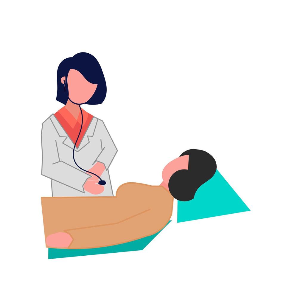 médico examinando un paciente con un estetoscopio, plano vector ilustración.