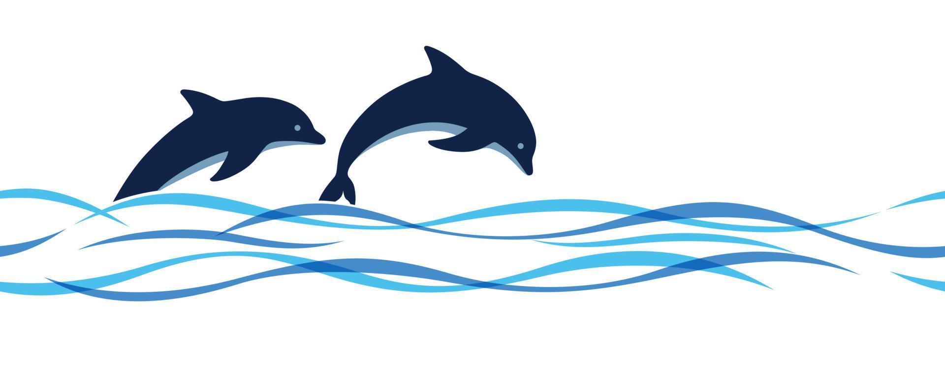 vector saltando delfines y olas sin costura ilustración aislado en un blanco antecedentes. horizontalmente repetible
