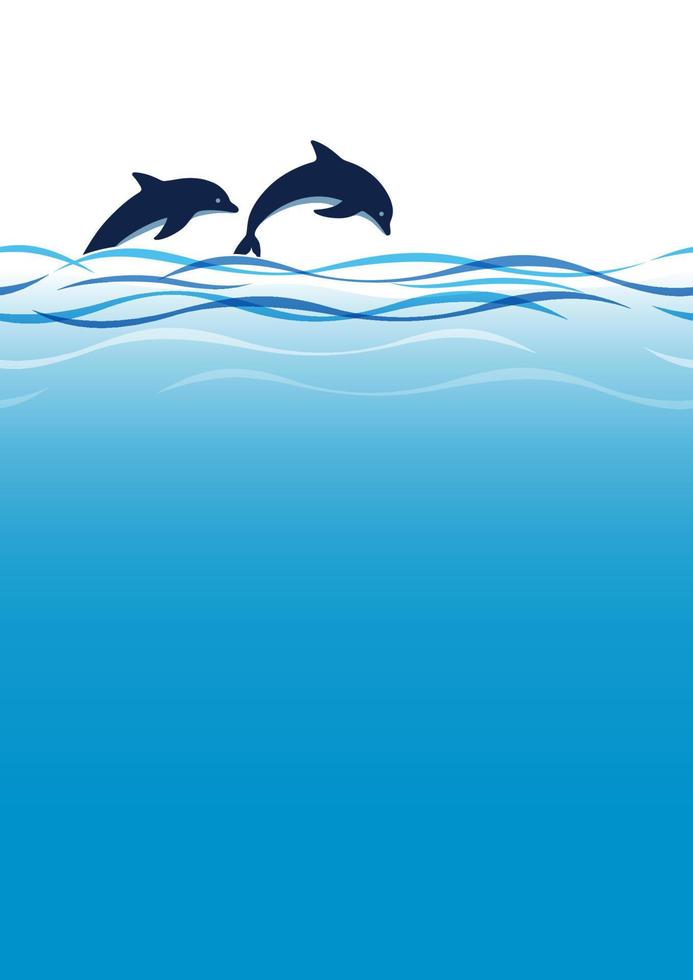 Vector Jumping Dolphins And Waves Seamless Background Illustration With Text Space. Horizontally Repeatable.