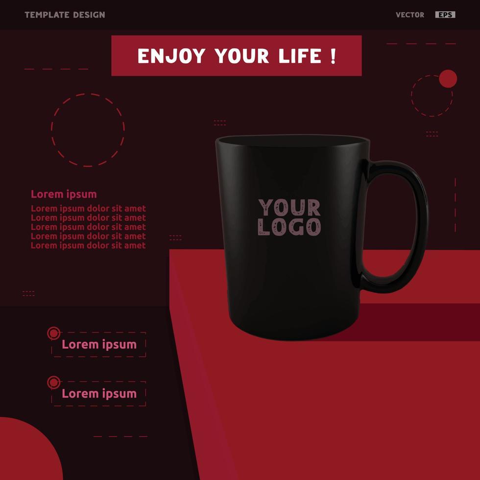 Design black cups for your best products on the red table. Instagram Post Template Design vector