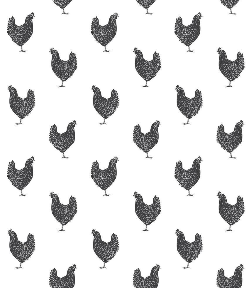 Vector seamless pattern of hand drawn chicken hen