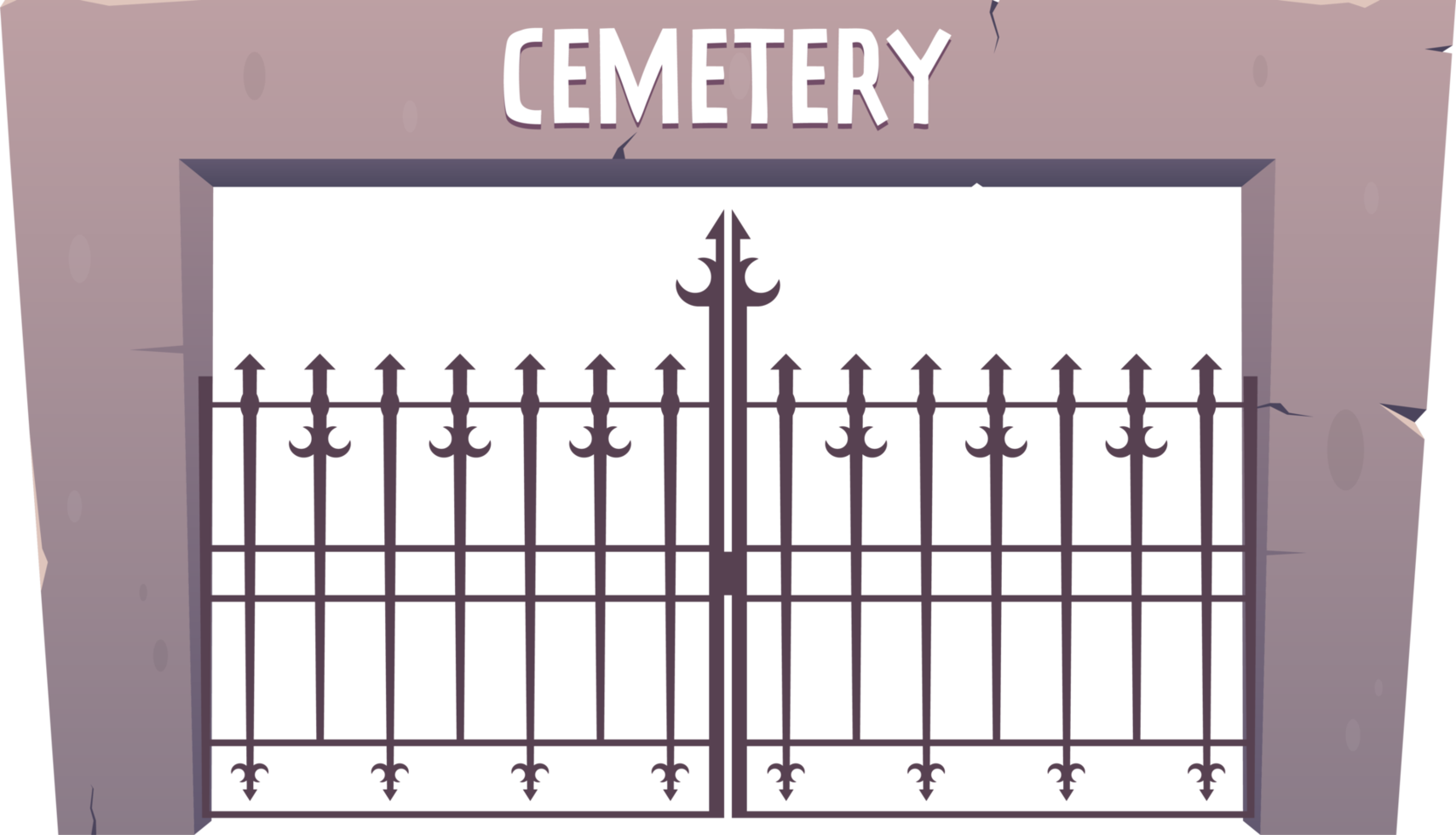 Entrance to the cemetery, steel and stone gates in cartoon style png