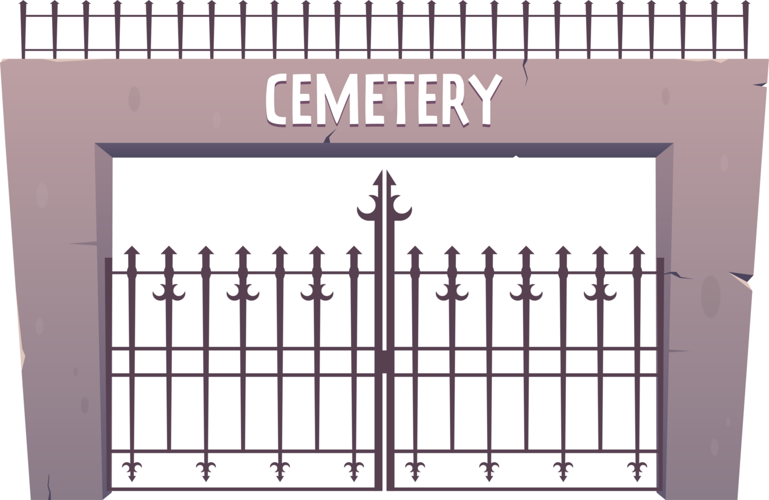 Entrance to the cemetery, steel and stone gates in cartoon style png