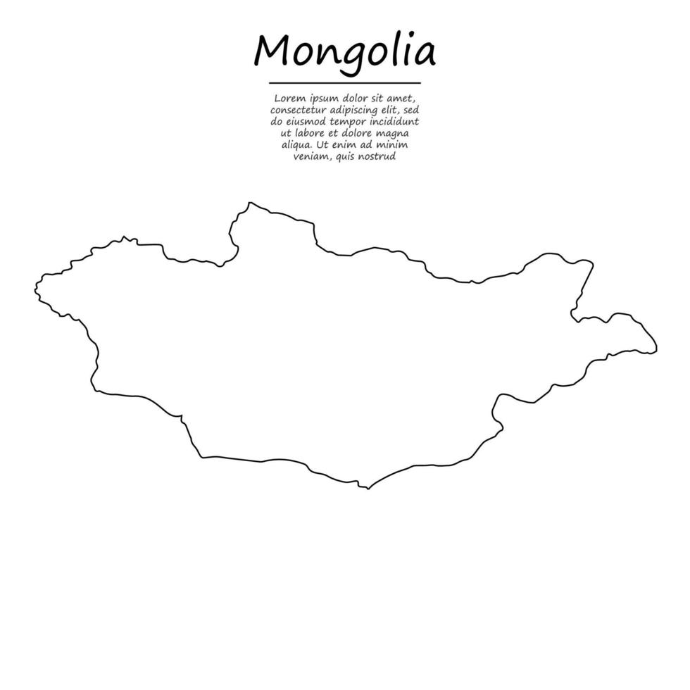 Simple outline map of Mongolia, silhouette in sketch line style vector