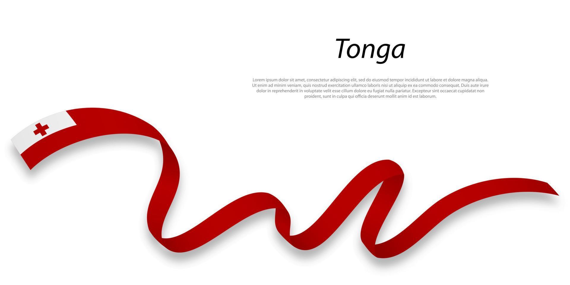 Waving ribbon or banner with flag of Tonga. vector