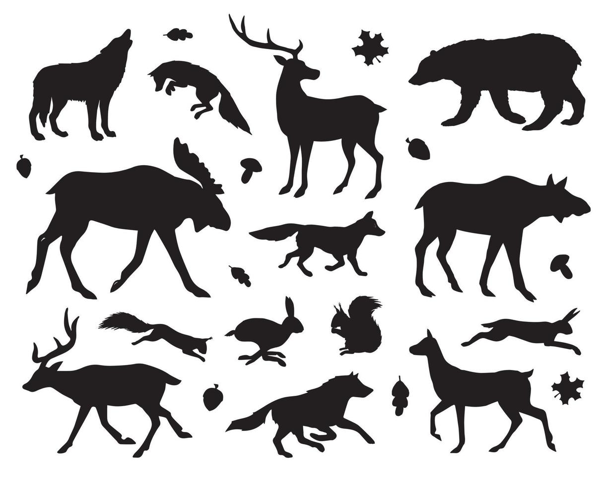 Vector set of wild forest animals silhouette