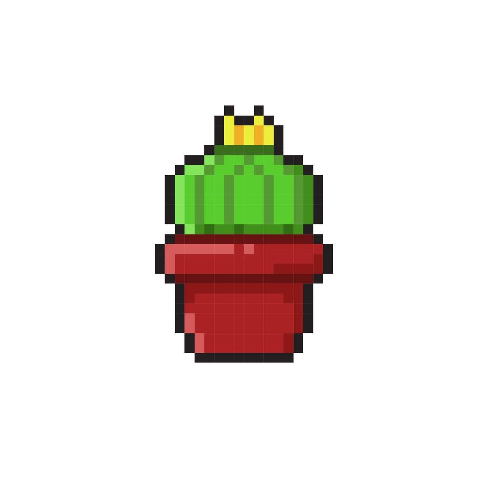 cactus in the pot with pixel art style vector