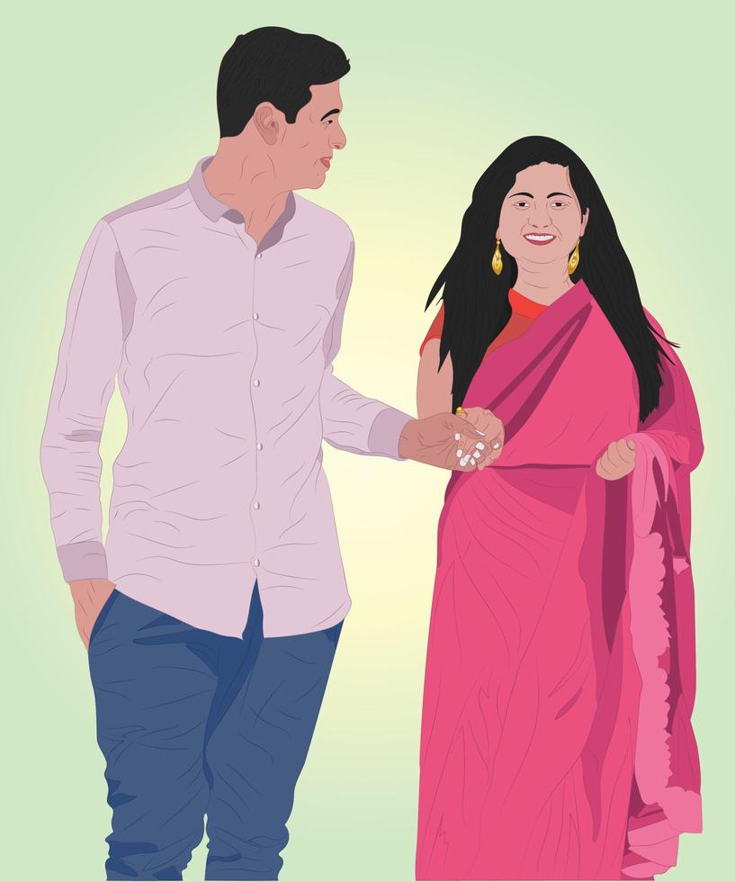 Indian Couple Man Woman Vector illustration