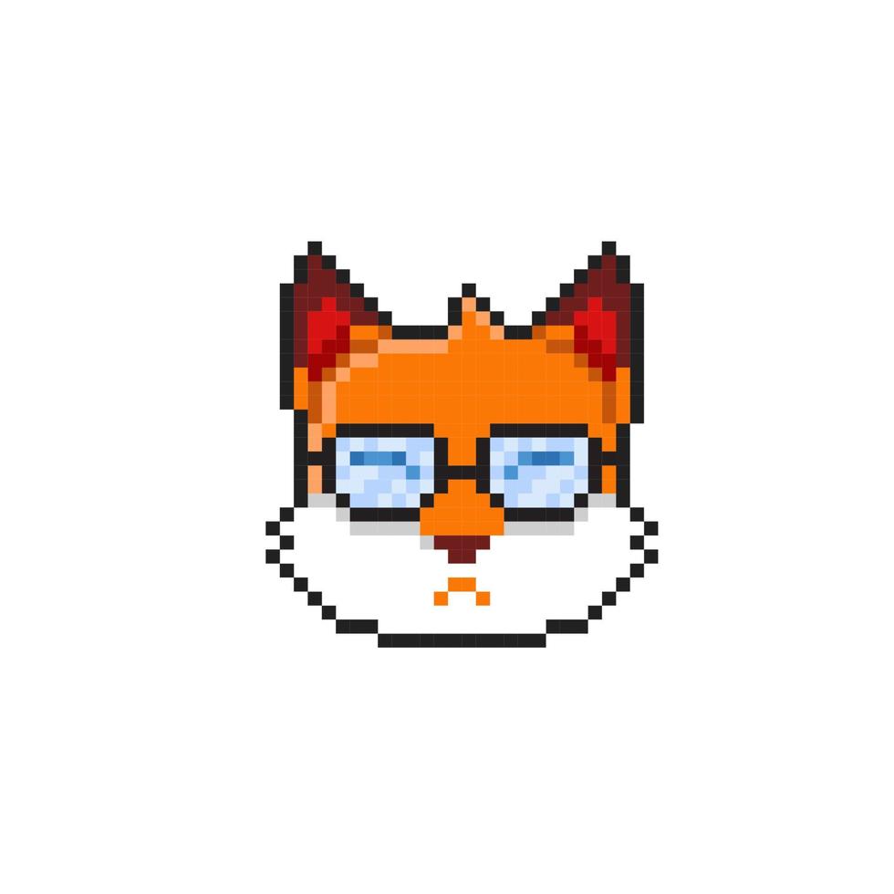 cute fox head wearing eyeglasses in pixel art style vector