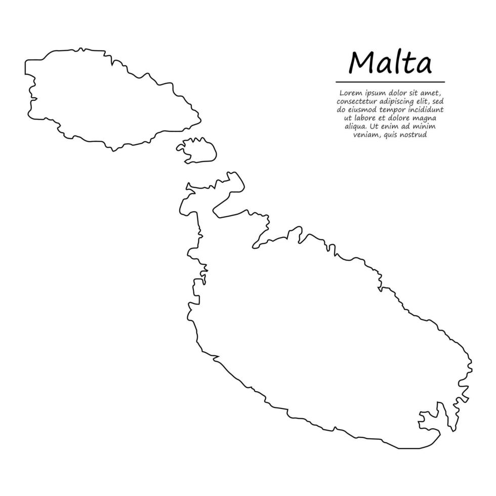 Simple outline map of Malta, silhouette in sketch line style vector