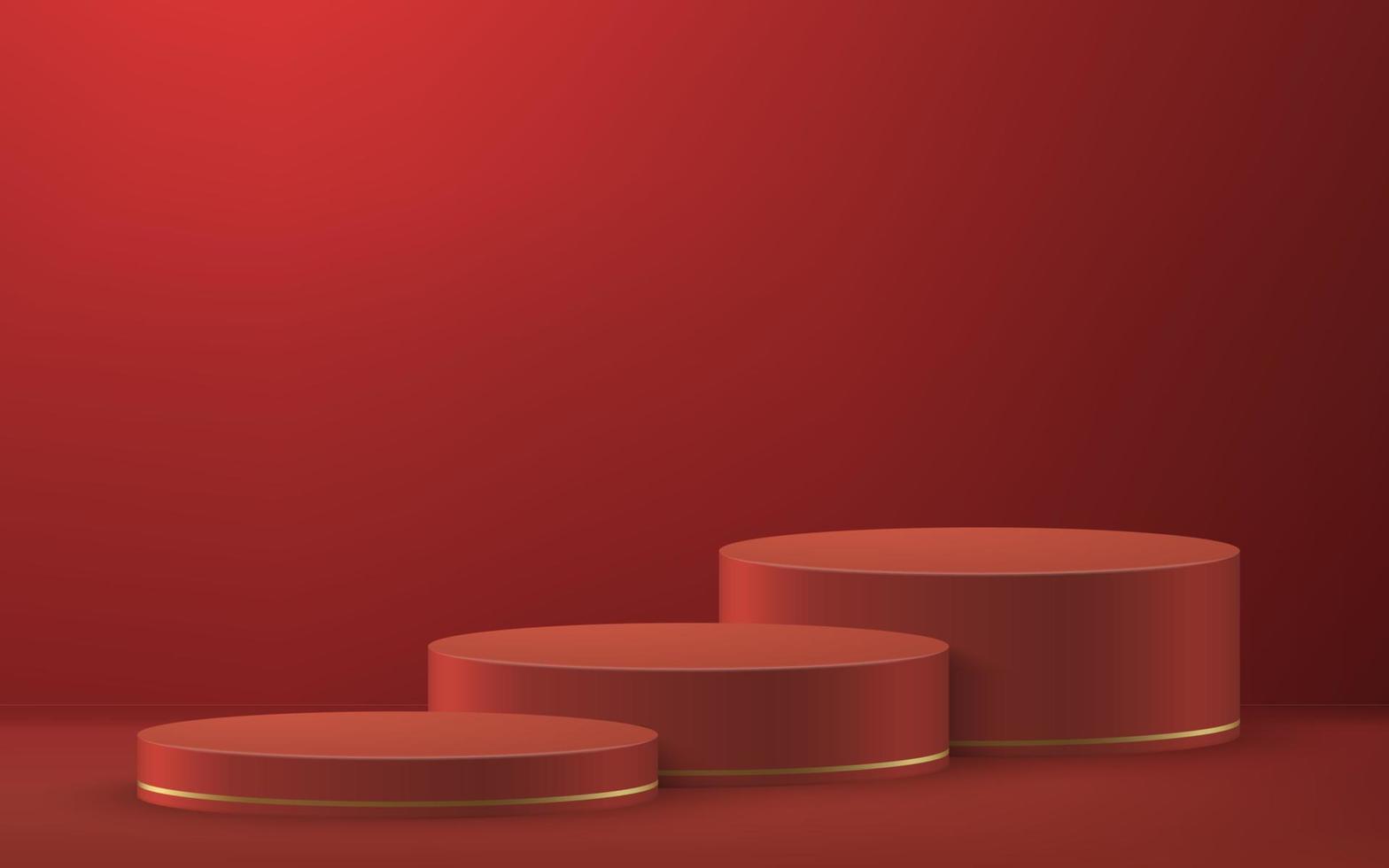 3d realistic podium or pedestal on red luxury background. vector