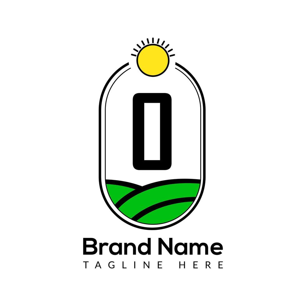 Agriculture Template On O Letter. Farmland Logo, Agro Farm, Eco farm logo design with sun icon Concept vector