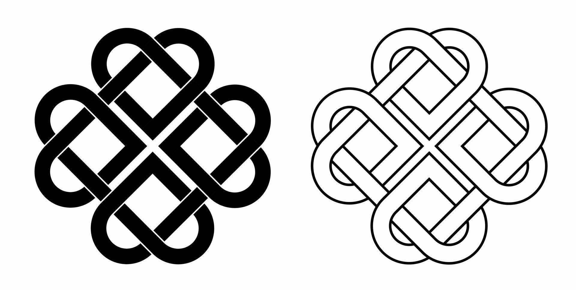 outline silhouette celtic shamrock knot heart love sin set isolated on white background vector
