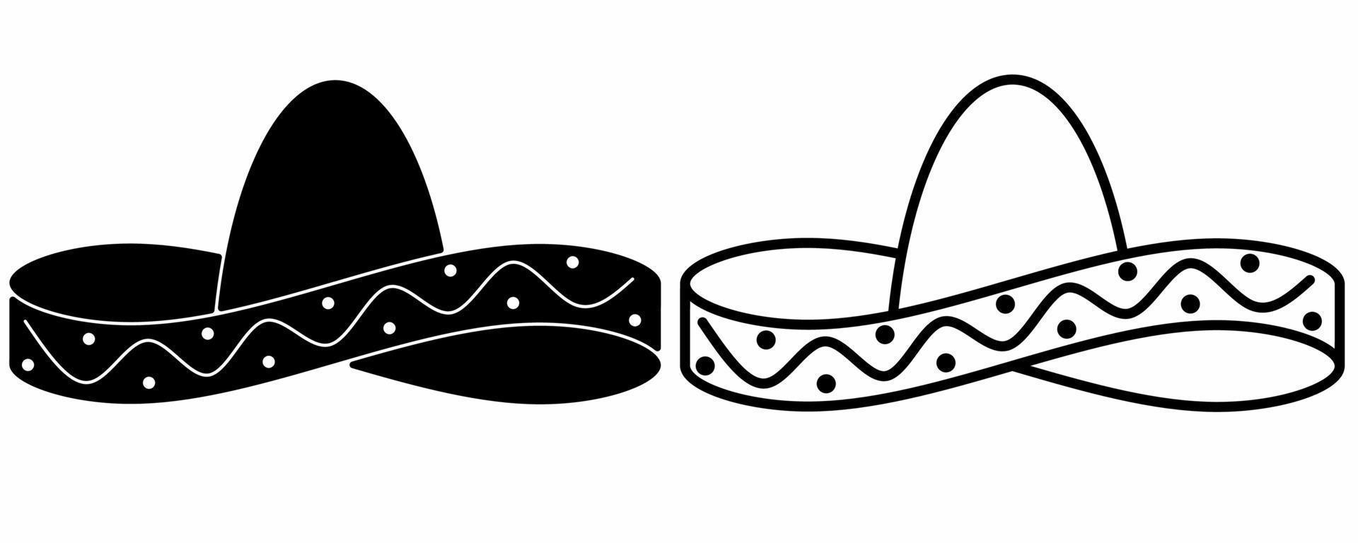 outline silhouette Sombrero Mexican hat icon set isolated on white background vector