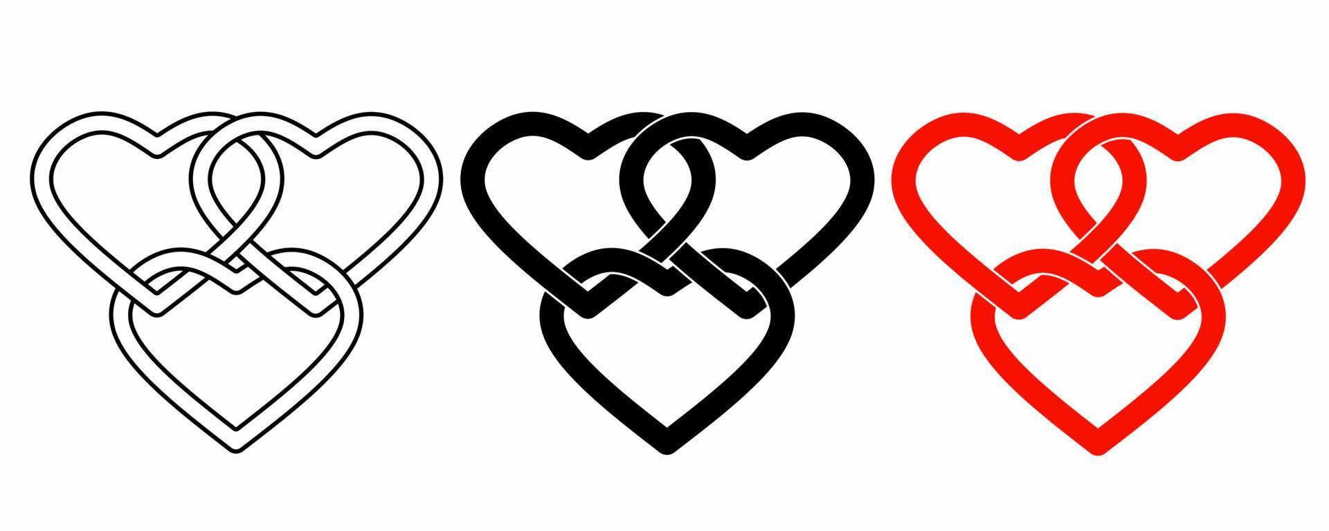 outline silhouette three heart linked icon set isolated on white background vector