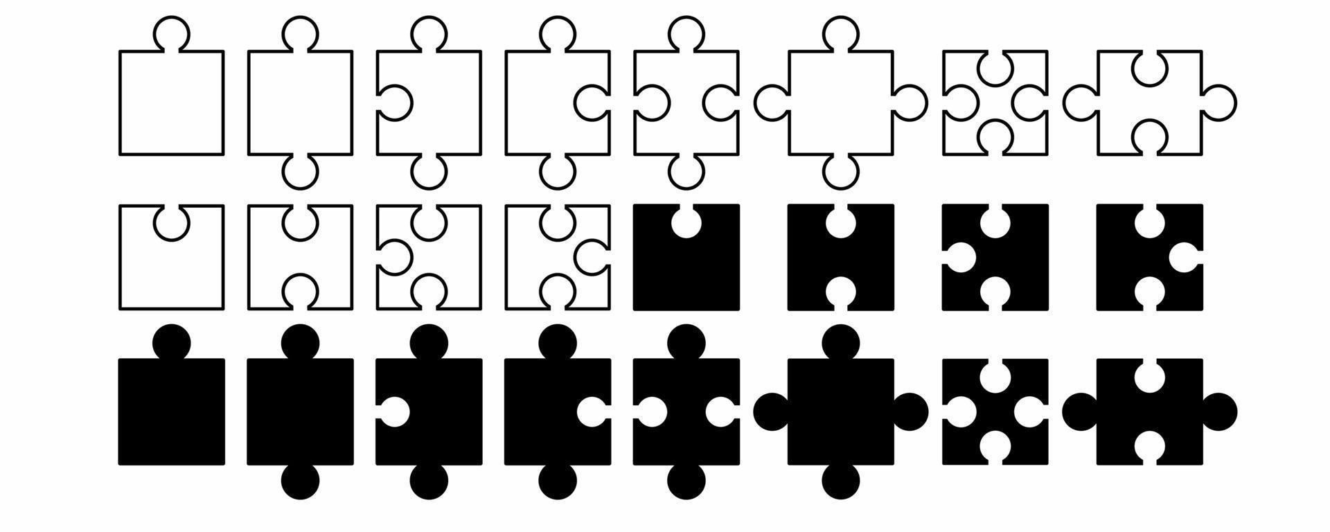 outline silhouette puzzle pieces set isolated on white background vector