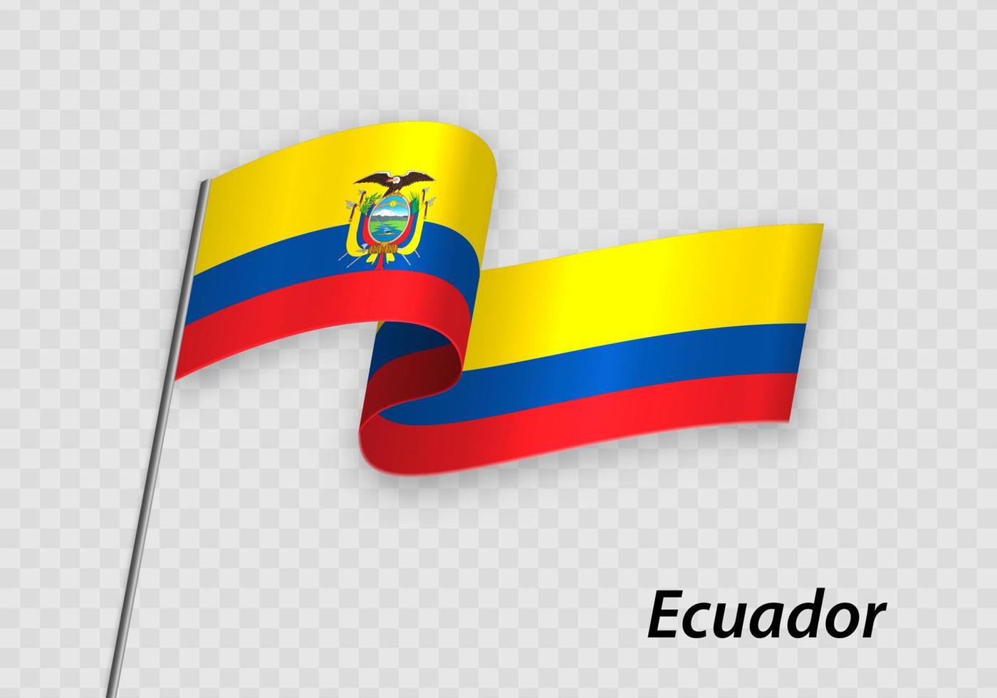 Waving flag of Ecuador on flagpole. Template for independence day vector