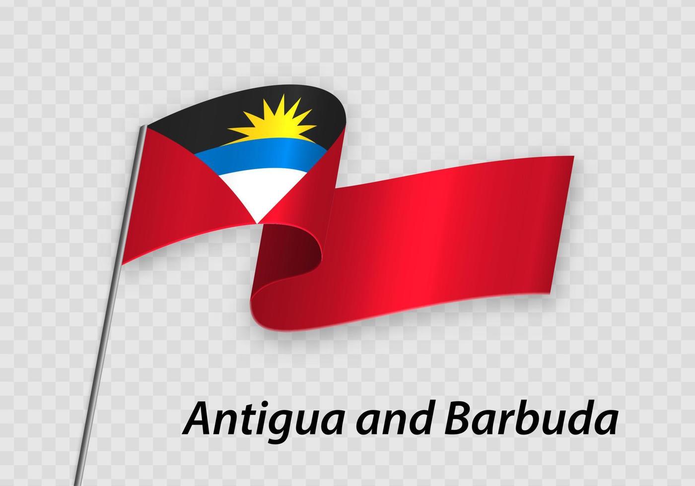 Waving flag of Antigua and Barbuda on flagpole. Template for independence day vector