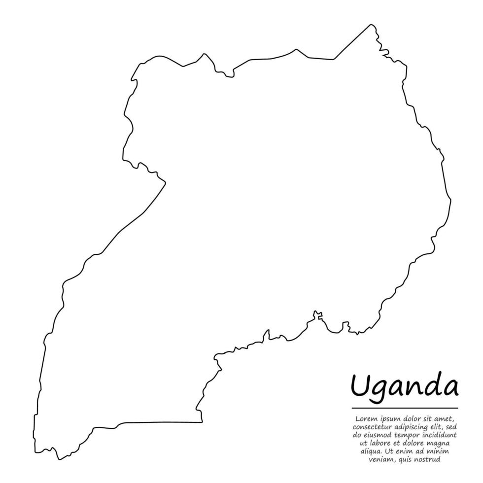 Simple outline map of Uganda, silhouette in sketch line style vector